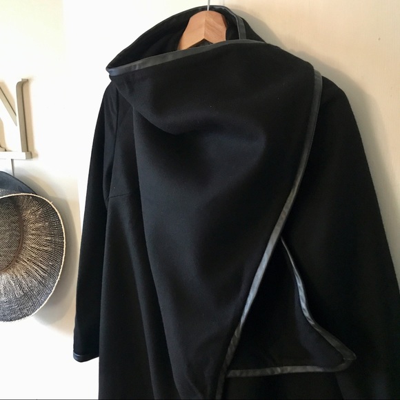 Custom Designed & Tailored Wool / Leather Coat, Size S - Picture 3 of 14